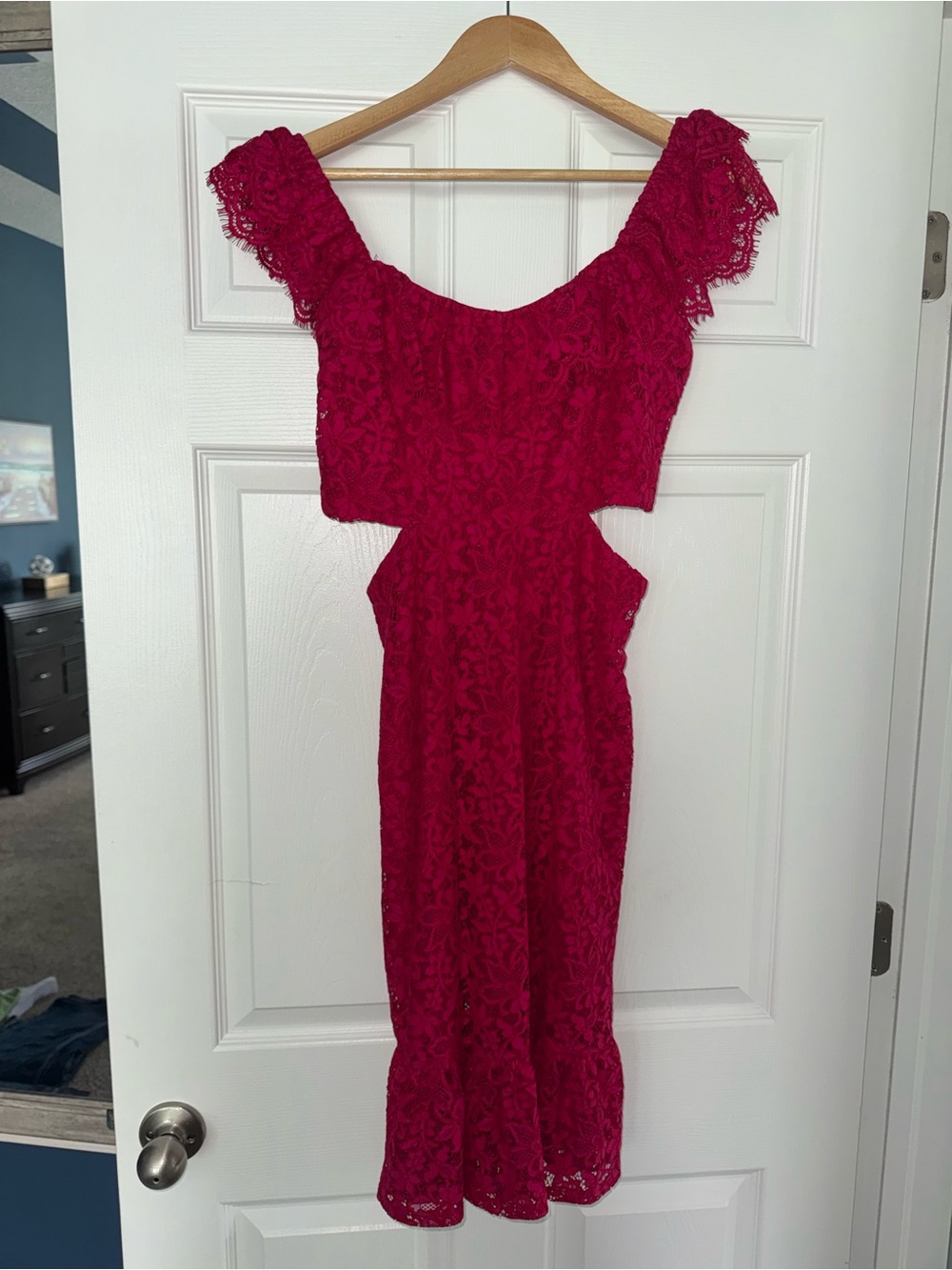 Express Fuchsia Lace Cutout Midi Dress